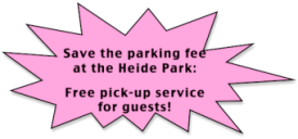 Spar parkeringsbeyr ved Heidepark: Gaesterne bringes og hentes gratis.